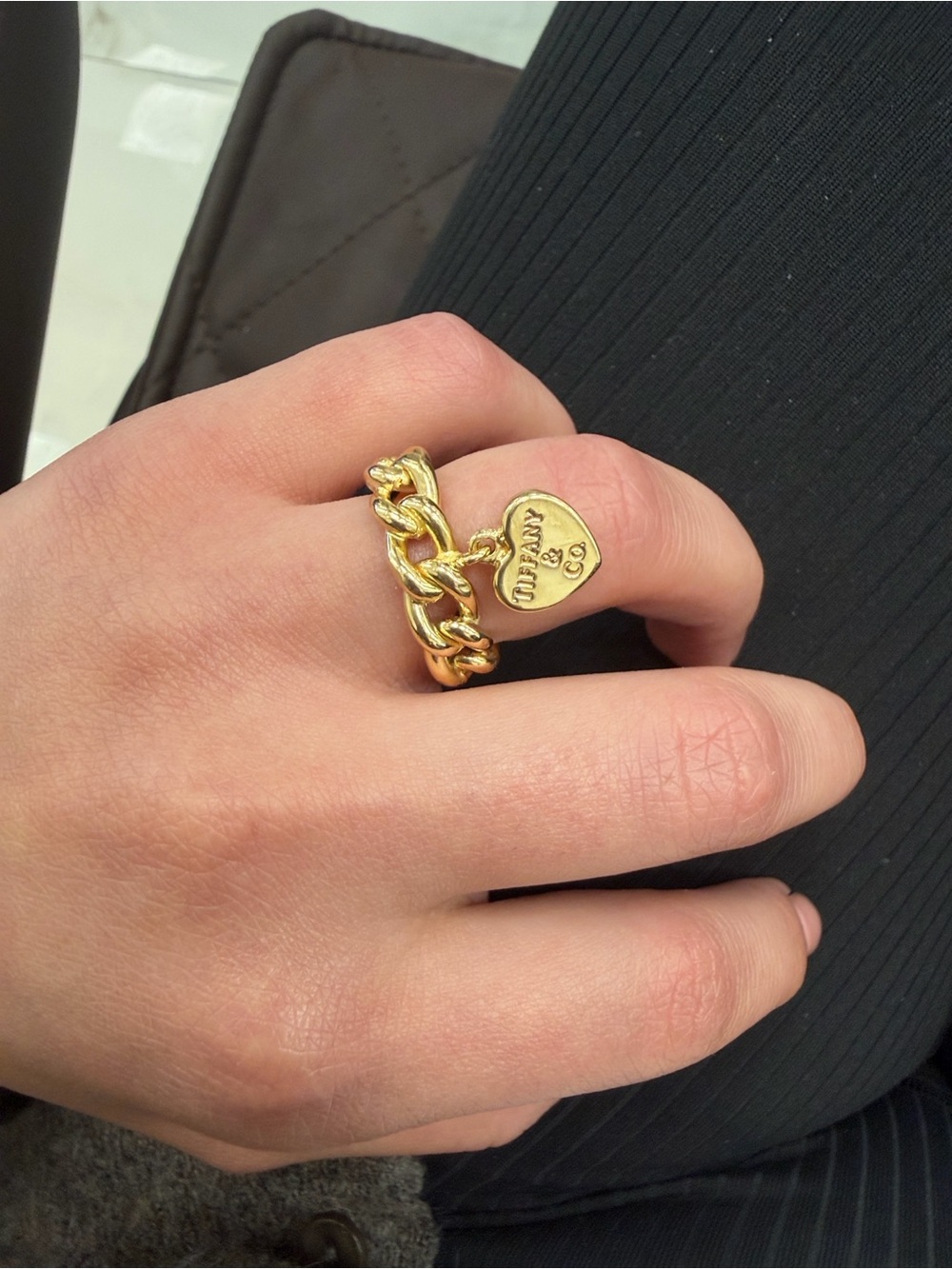 18k Gold Heart Tag Cuban Style Link Ring